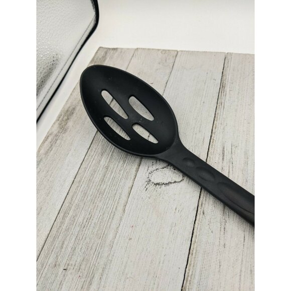 Nylon Slotted Spoon 13 1/4” Black Silver Handle - Picture 3 of 7